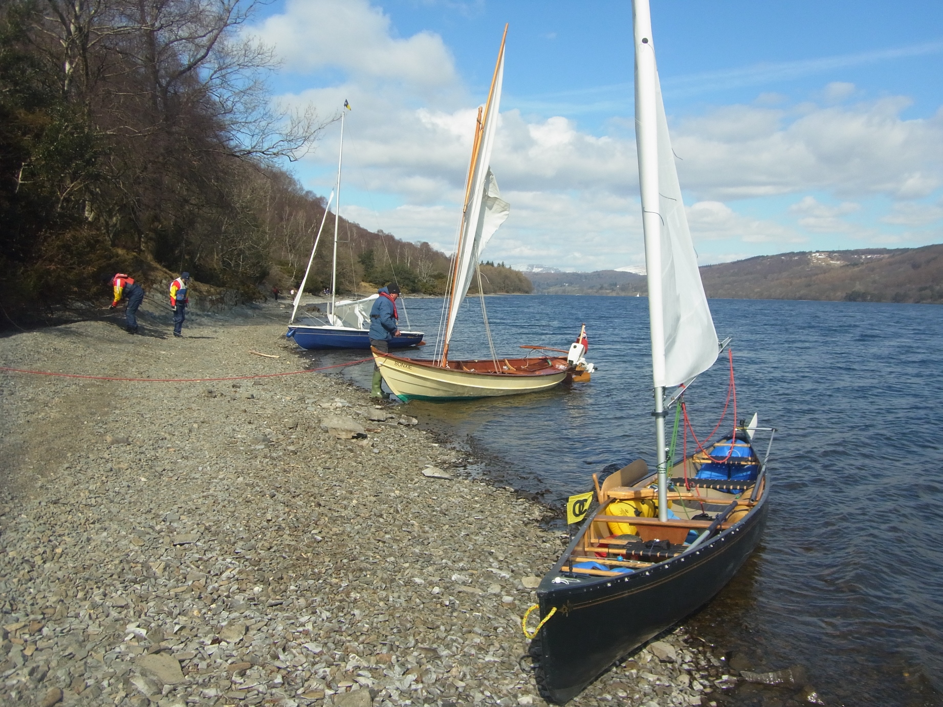 sailboats on a gravel beach on Coniston Water